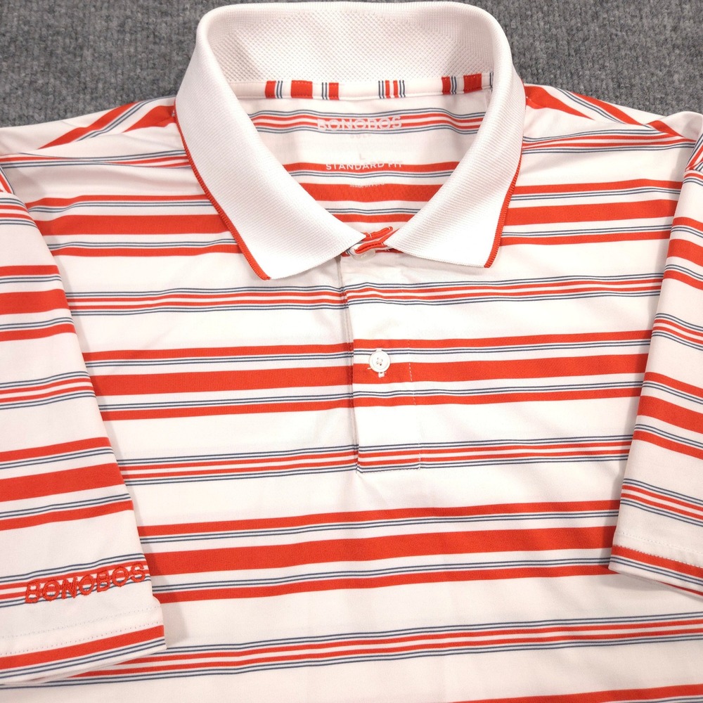 Bonobos Golf Polo Shirt Mens L Red White Blue Striped Performance Preppy Casual